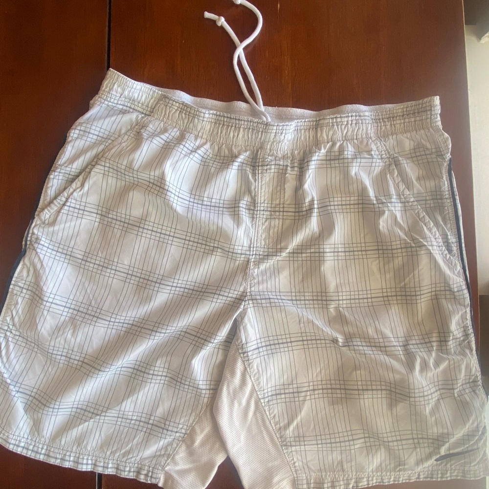 Men's White Plaid Swim Shorts with pockets